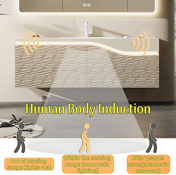 36in Elegant Modern Luxury Bathroom Vanity with Sink - Wall Mounted Solid Wood Cabinet & Smart LED Defogging Mirror | Single Sink Bathroom Cabinets