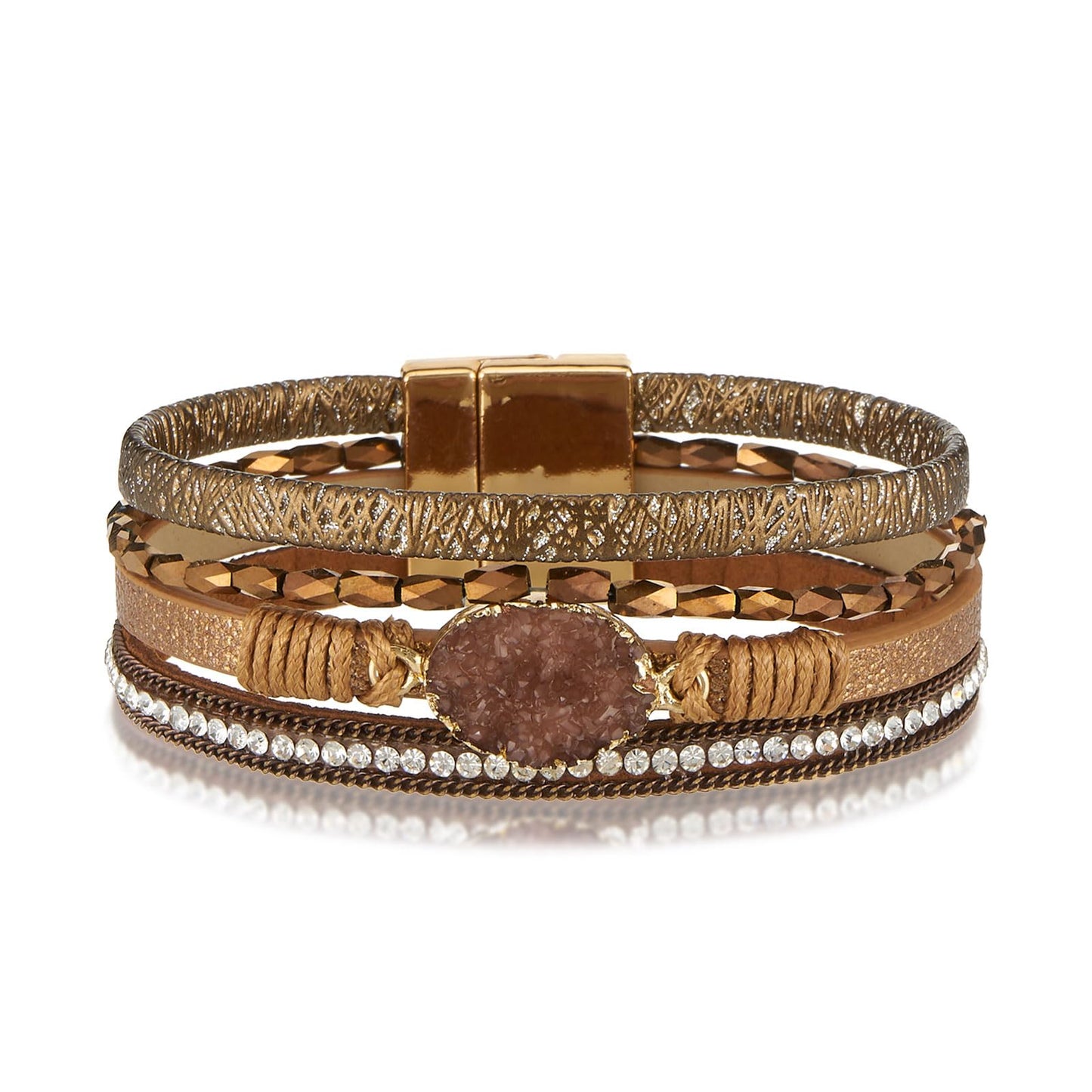 QIUTIMIY Leather Bracelets for Women Trendy Boho Cuff Bracelet Layered Bangle with Clasp Hand Wrist Jewelry Western(Style 7-Brown)