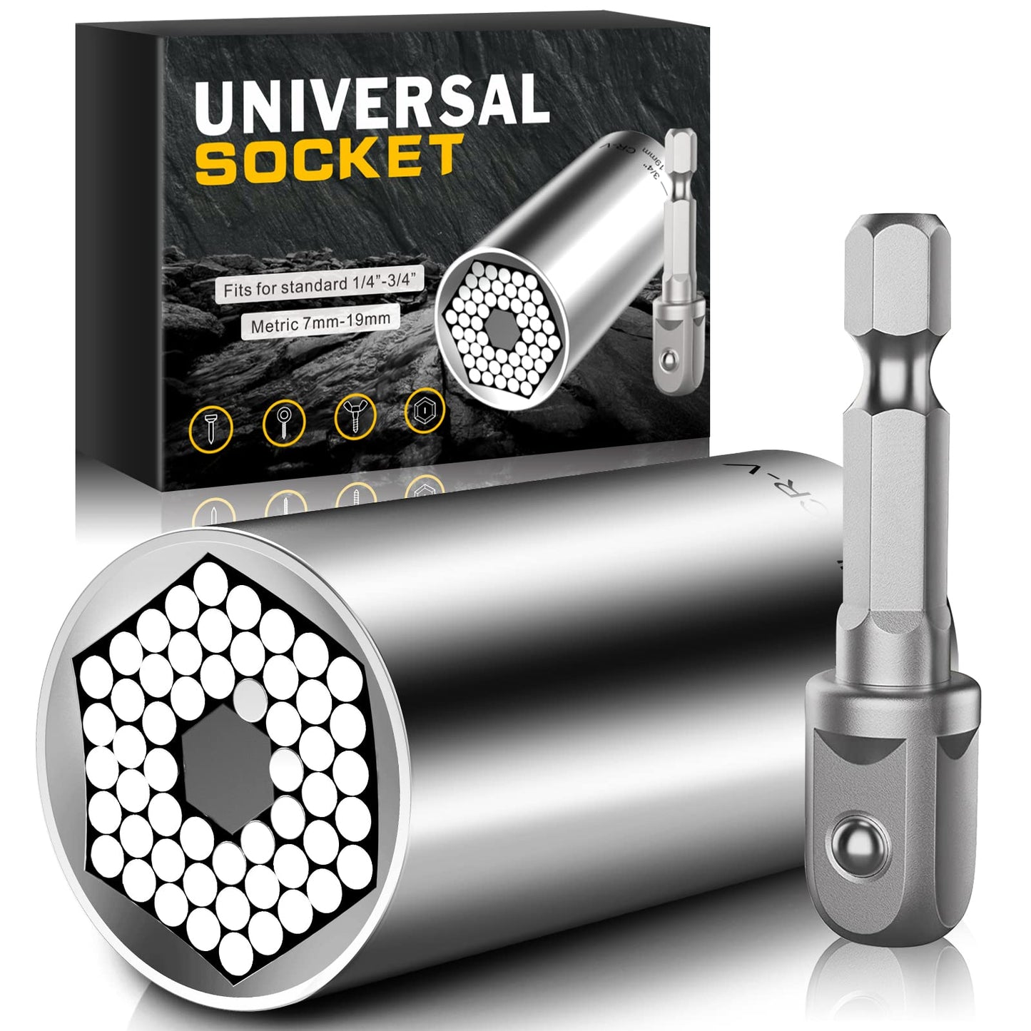 Wareon Universal Socket Tools Gifts for Men - Christmas Stocking Stuffers for Men Dad Him Husband Women Cool Stuff Ideas Gadgets Birthday Gifts for Dad Grip Socket Set (7-19mm) Sliver