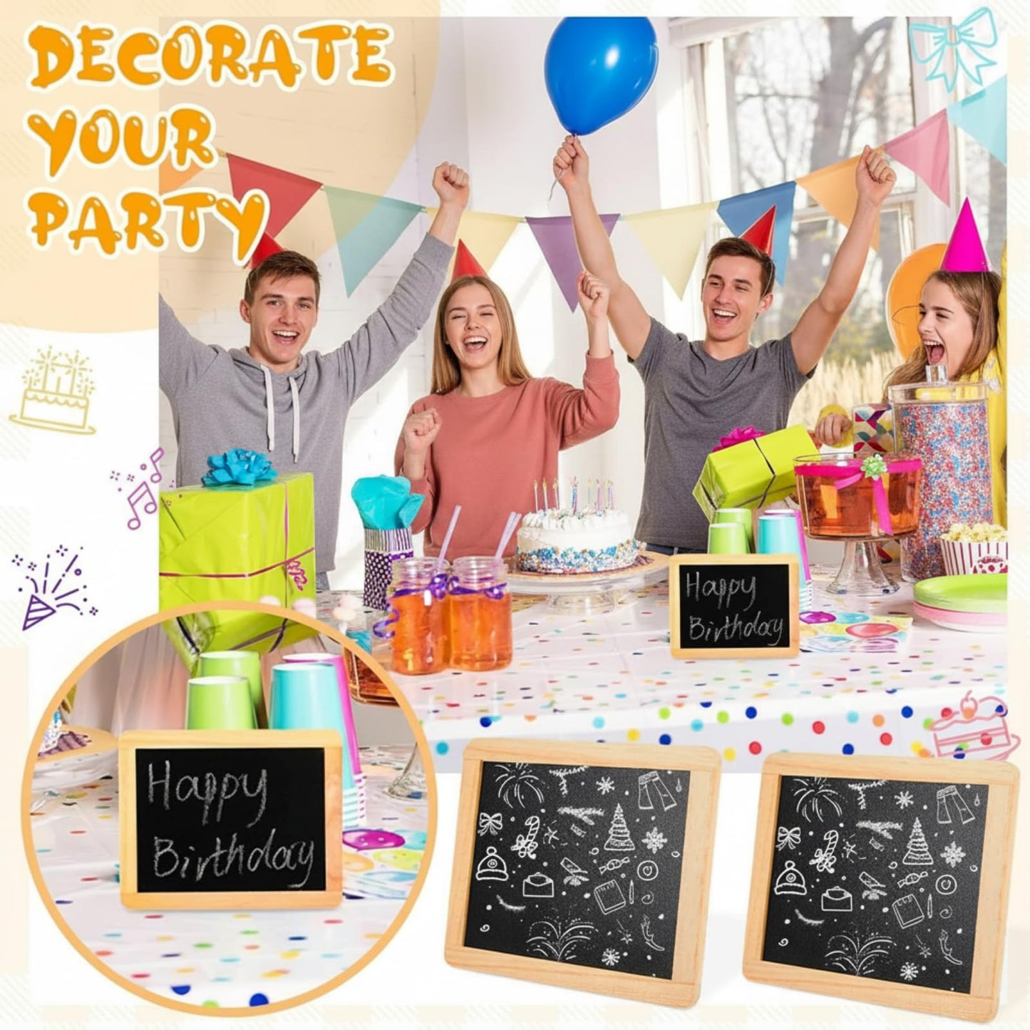 Chinco 12 Pcs Small Slate Chalkboard Mini Chalk Board with Frames Mini Board Signs School Supplies for Classroom Home Office (6 x 5 Inch,Wood)