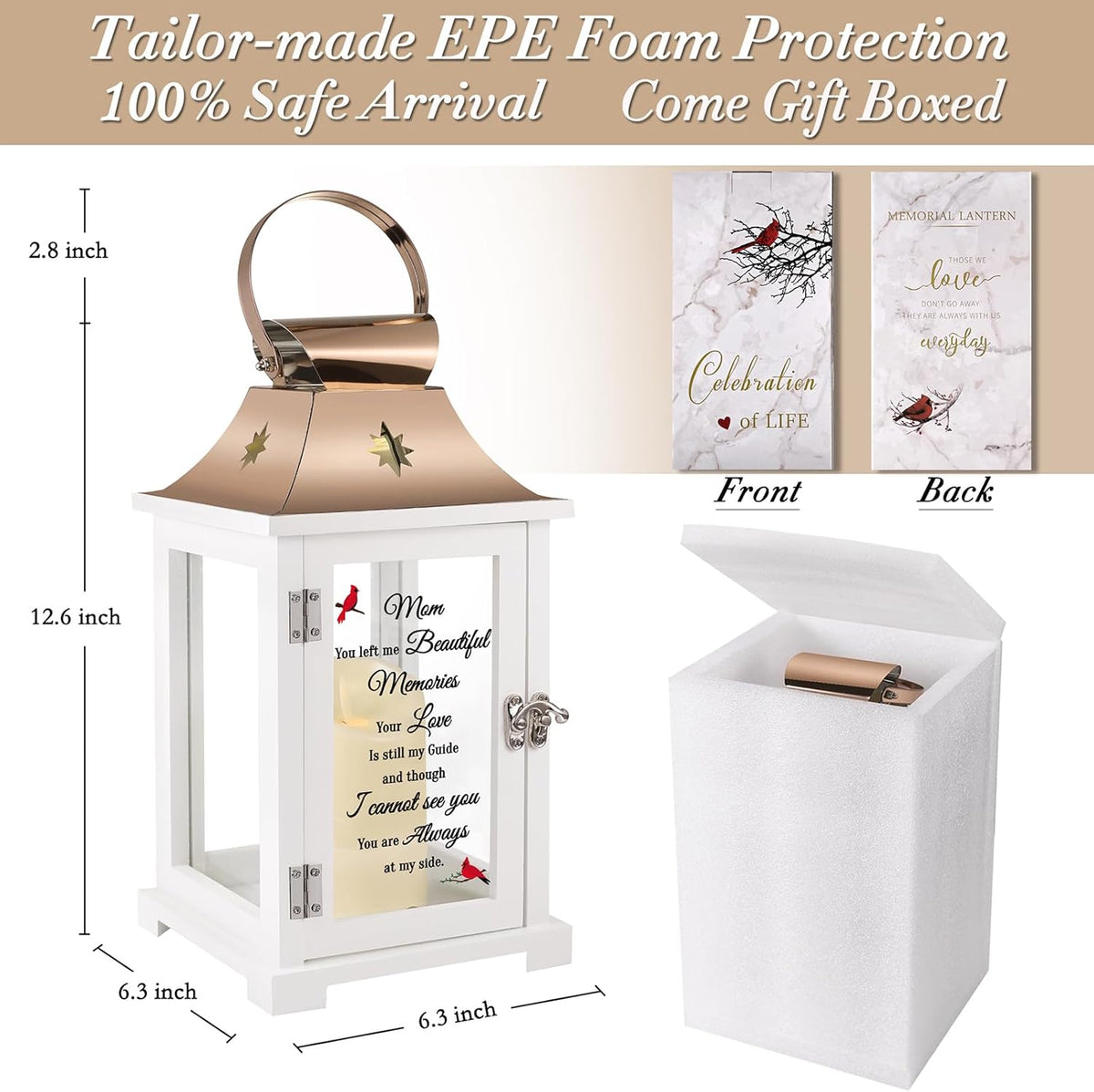 Memorial Lantern, Sympathy Gifts for Loss of Mom/Loved One, Bereavement Gifts, in Memory Loved One Lantern,Celebration Life, Funeral Lantern,Mom You Left me Beautiful Memories