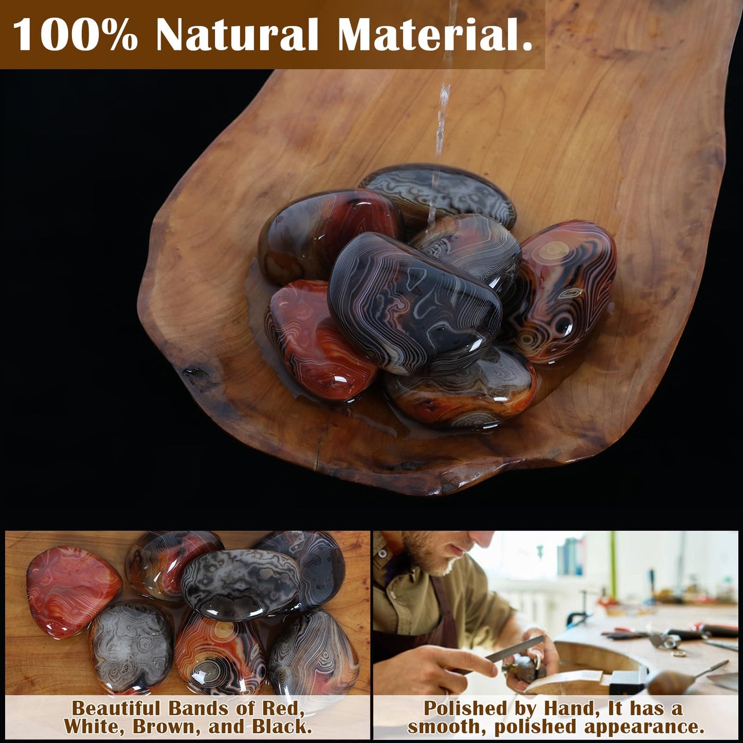 Sardonyx Palm Stone-2 Pcs Sardonyx Banded Agate Stone Pocket Energy Stone, Smooth Healing Crystal Worry Stone