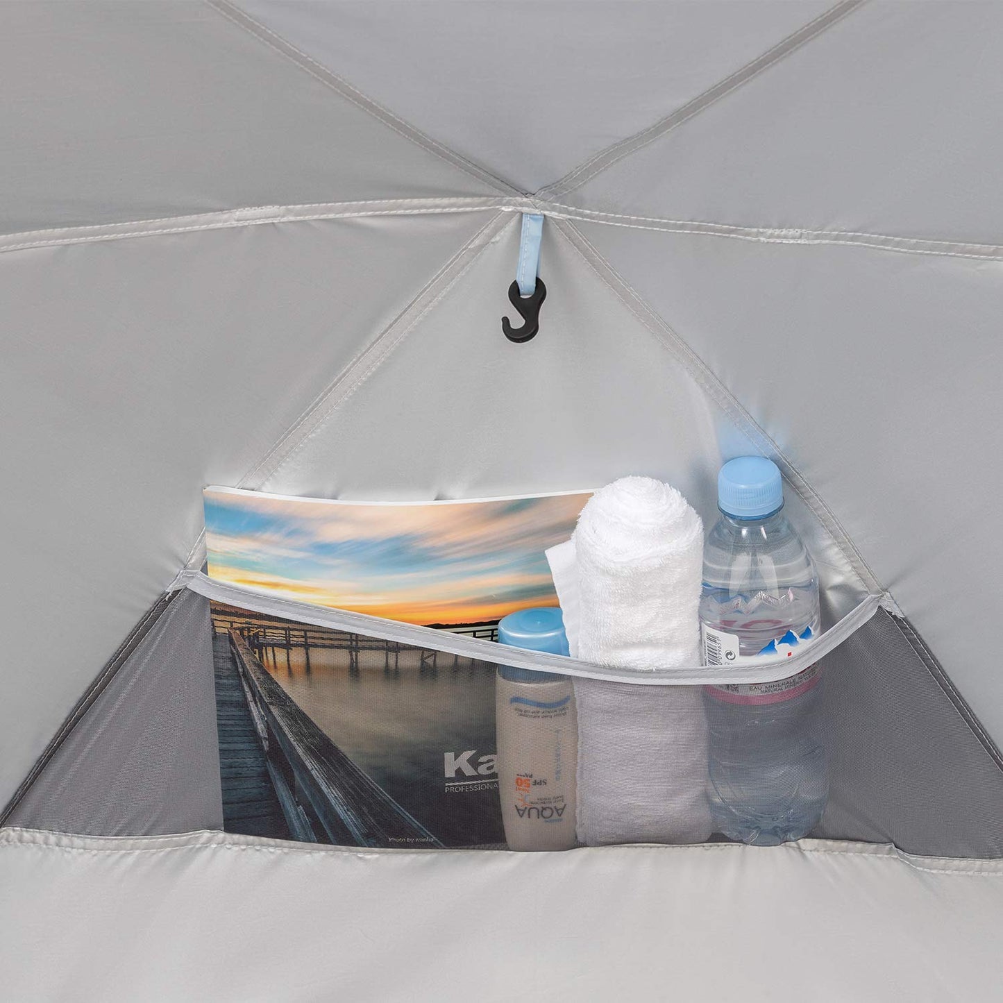 Easthills Outdoors Instant Shader Enhanced Deluxe XL Beach Tent Easy Setup 4-6 Person Popup Sun Shelter 99" Wide for Family UPF 50+ Double Silver Coating with Extended Zippered Porch Sky Blue