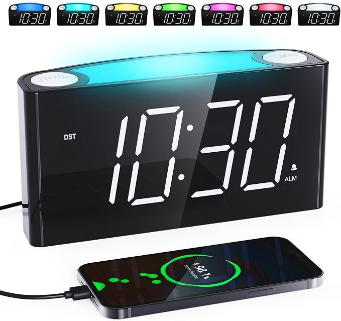Digital Alarm Clock for Bedroom, Large Screen with 7 Color Night Light