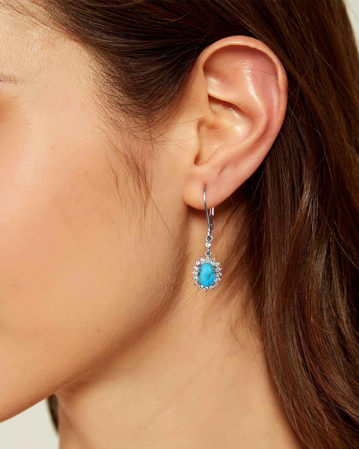 AIBAO Turquoise Dangle Earrings for Women Blue Gemstone Snowflake Dangling Earrings Western Boho Jewelry Sterling Silver Oval Turquoise Drop Earrings