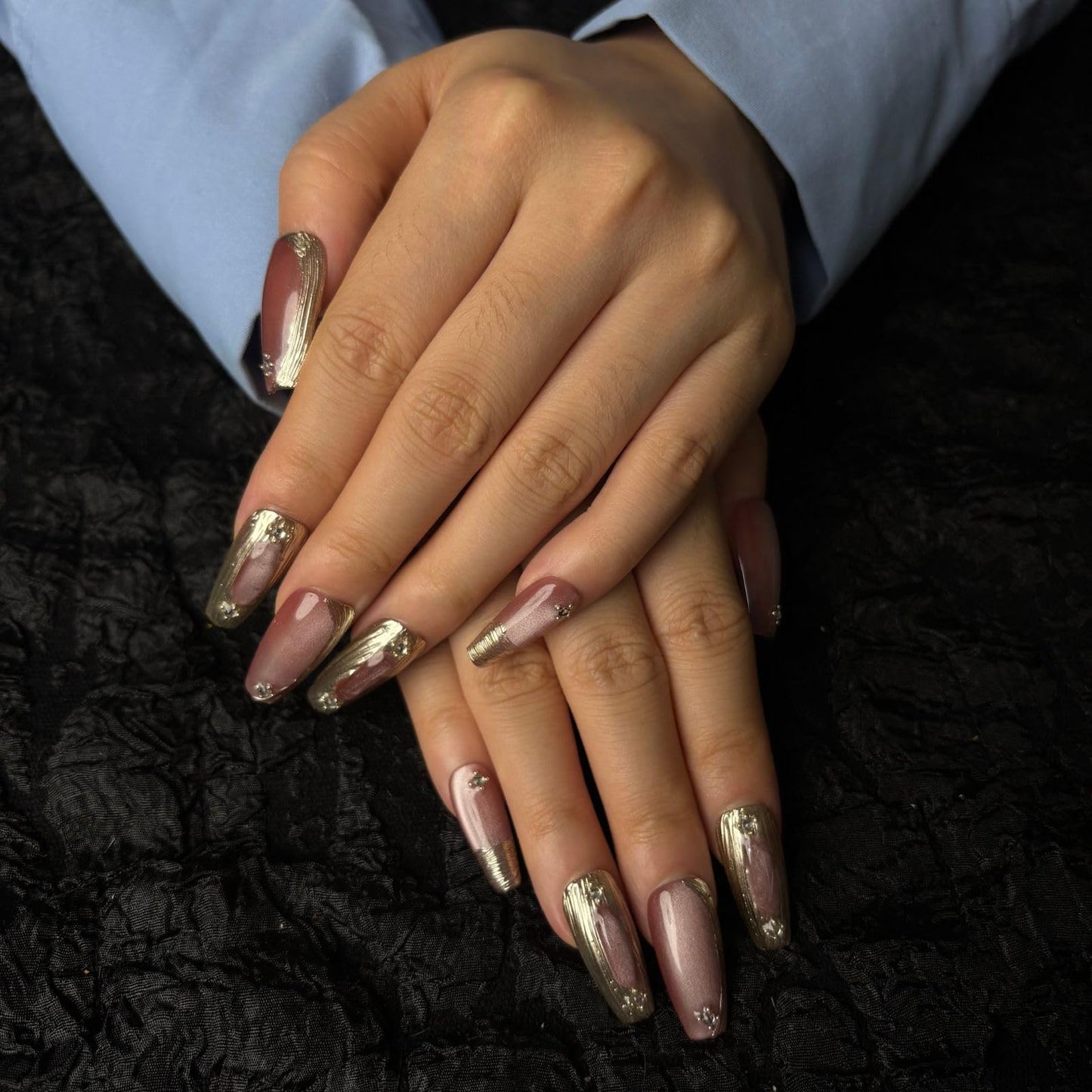 AKA Unicorn Dark Red Press On Nails Medium Long Square Fake Nails with Luxury Cat Eyes Design Stick On Nail for Woman Gift（Large Size）