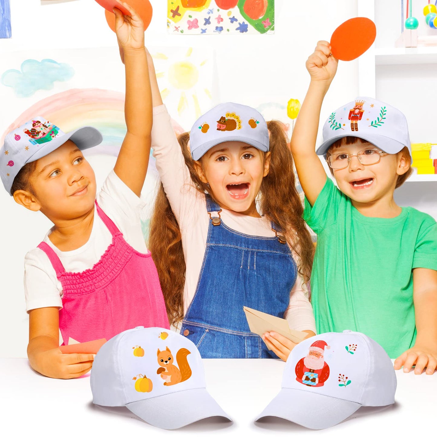 Xtinmee 50 Pieces White DIY Hats for Kids White Baseball Caps Adjustable Back Strap Blank Baseball Hats for Kids Class Project DIY Making, Painting, Hiking, Camp, Sport Outdoor Activities