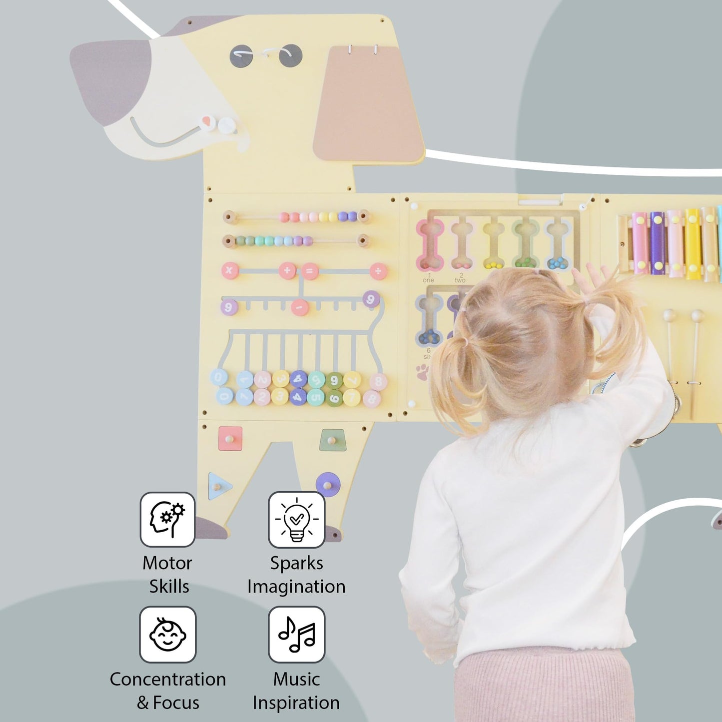 EsterFlare Dog Activity Wall Busy Board Panels, Toddler Learning Activity Center, Montessori Sensory Activity Board, Educational Toys for Children’s Playroom & Daycare