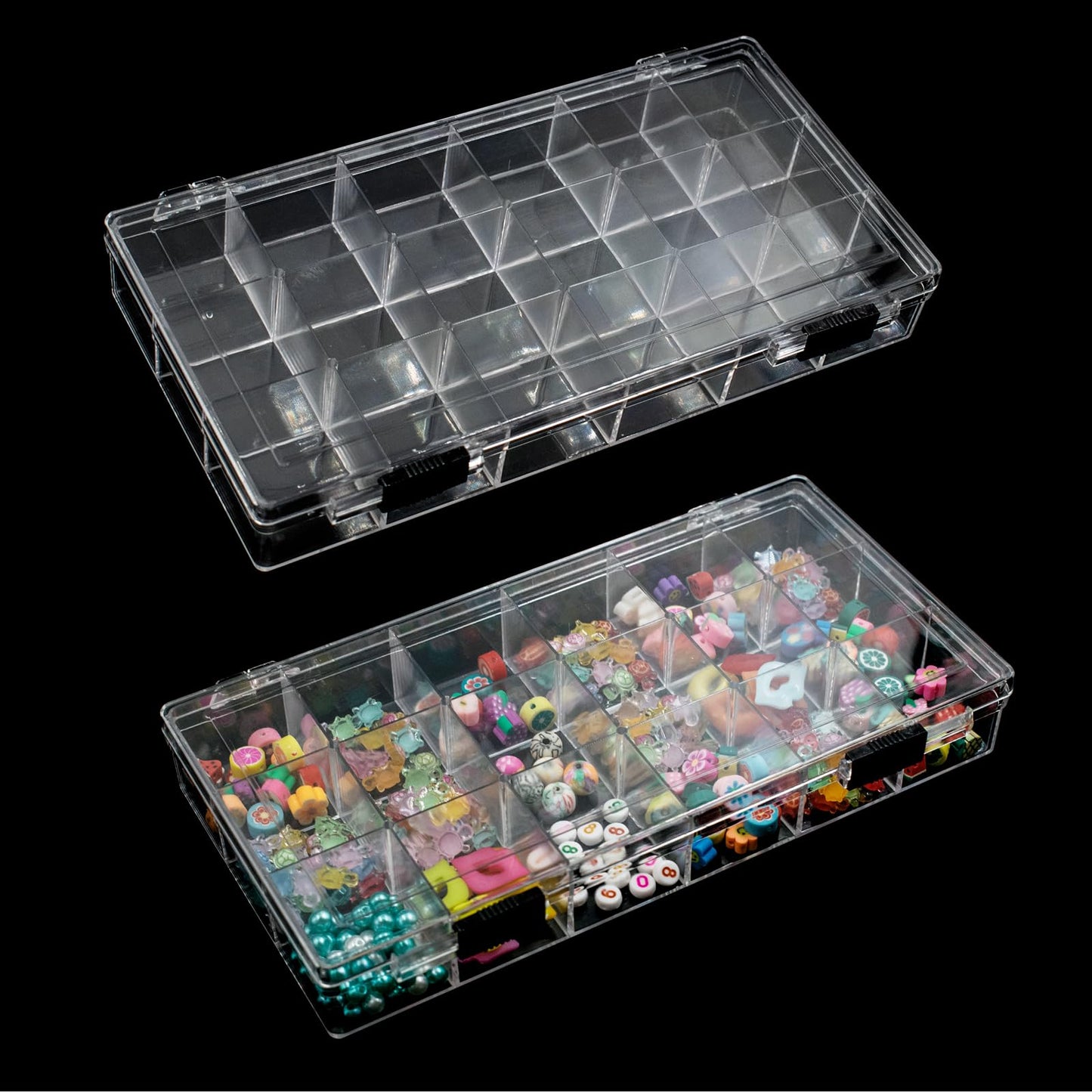 SnowTing 2 Pack 18 Grids Clear Plastic Organizer Box, Multi-grids Fixed Compartment Craft Storage Box for Beads, Fishing Tackles, Jewelry, Art Craft, Gem, Small Items