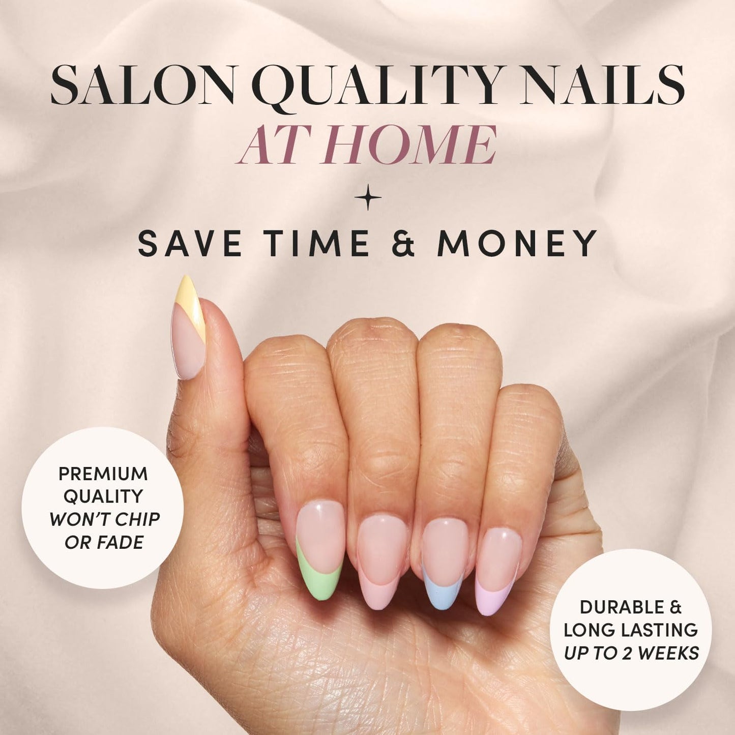 Glamnetic Press-On Nails Bundle - Bailey, Hailey & Confetti | Medium Square Fake Nails, Sheer White Glazed | Glazed Short Almond False Nails | Glossy Short Almond Pastel French Tips