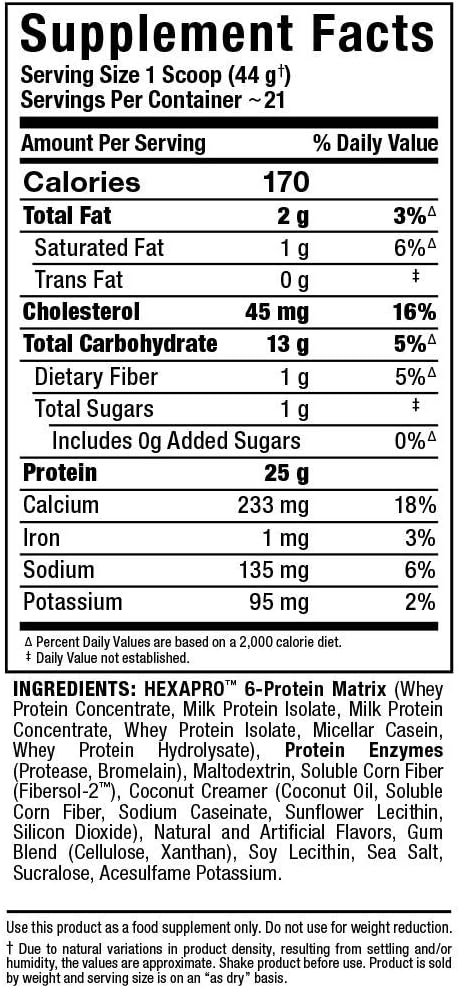 ALLMAX HEXAPRO, French Vanilla - 2 lb - 25 Grams of Protein Per Serving - 8-Hour Sustained Release - Zero Sugar - 21 Servings