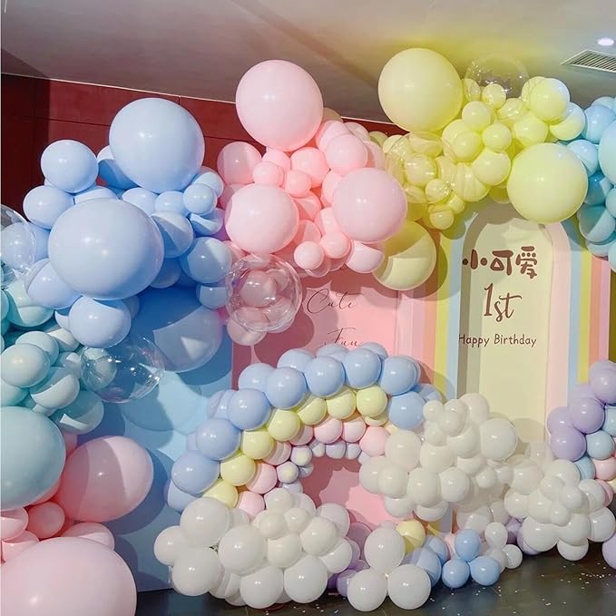 Pastel Rainbow Balloon Garland Arch Kit, 412 Pcs – Macaron Assorted Colors Latex Balloons in 4 Sizes for Baby Shower, Birthday & Wedding Decorations