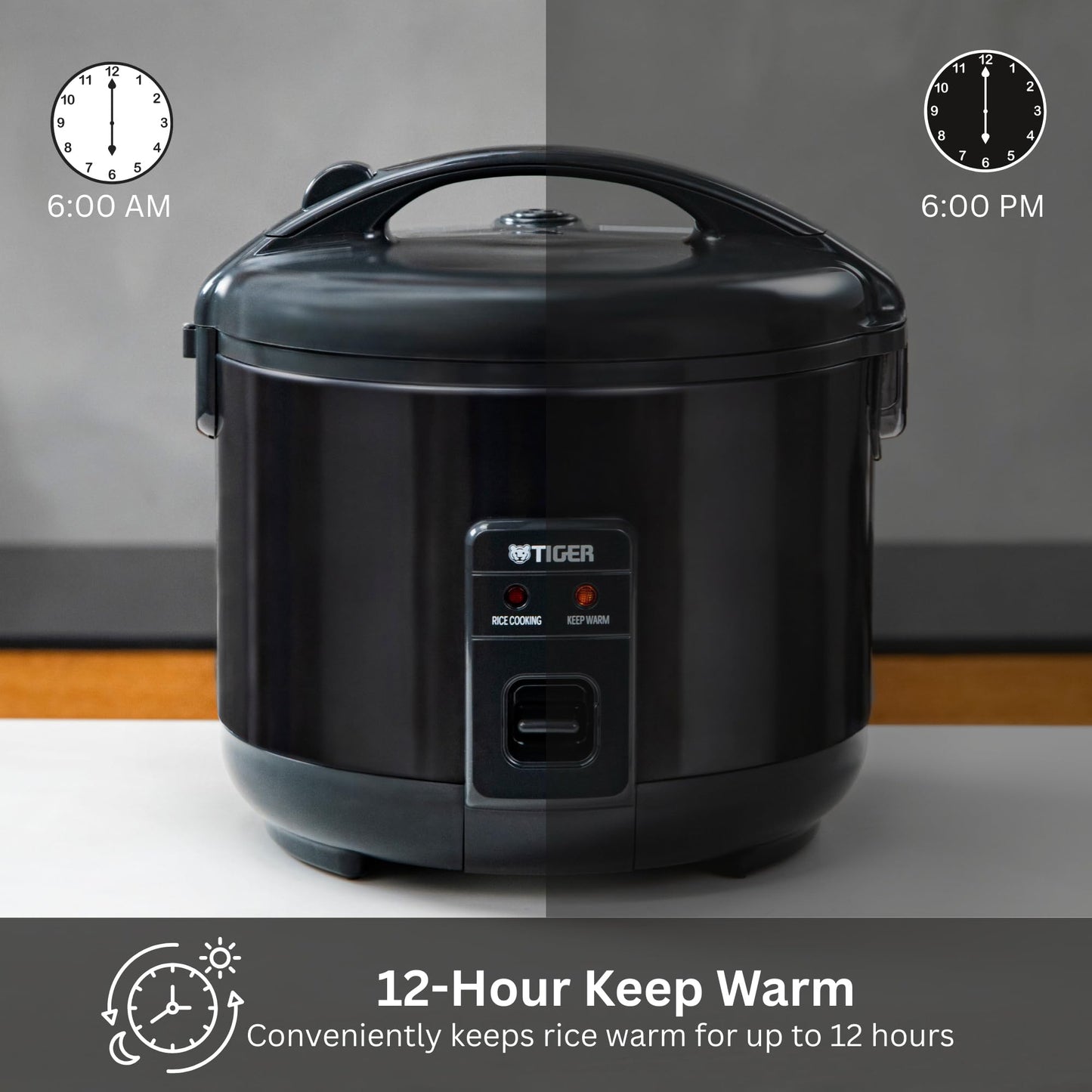 Tiger JNP-S18U-KY 10 Cup Capacity White Rice Cooker with Non-Stick Inner Pot, Retractable Power Cord, and Keep Warm up to 12 hours (Obsidian Black)