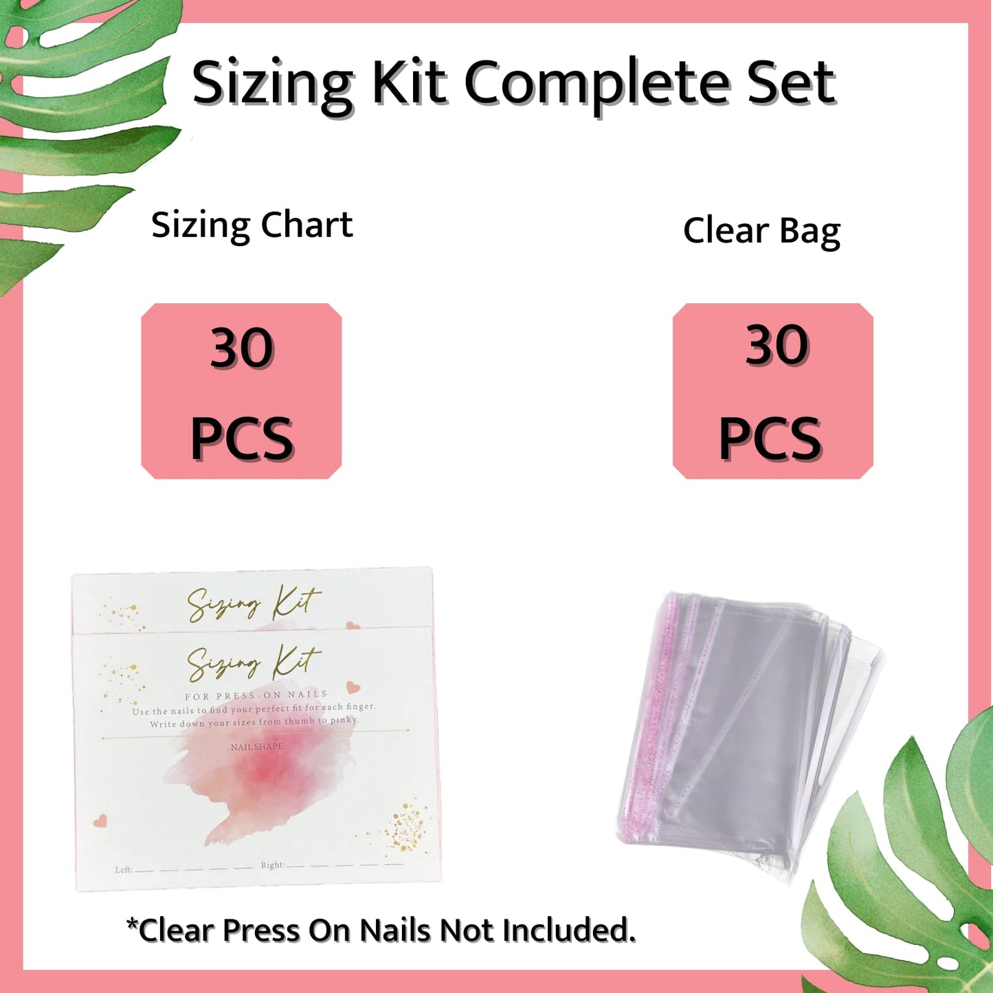 Press On Nails Sizing Kit Card and Ocean Nail Charms Bundle
