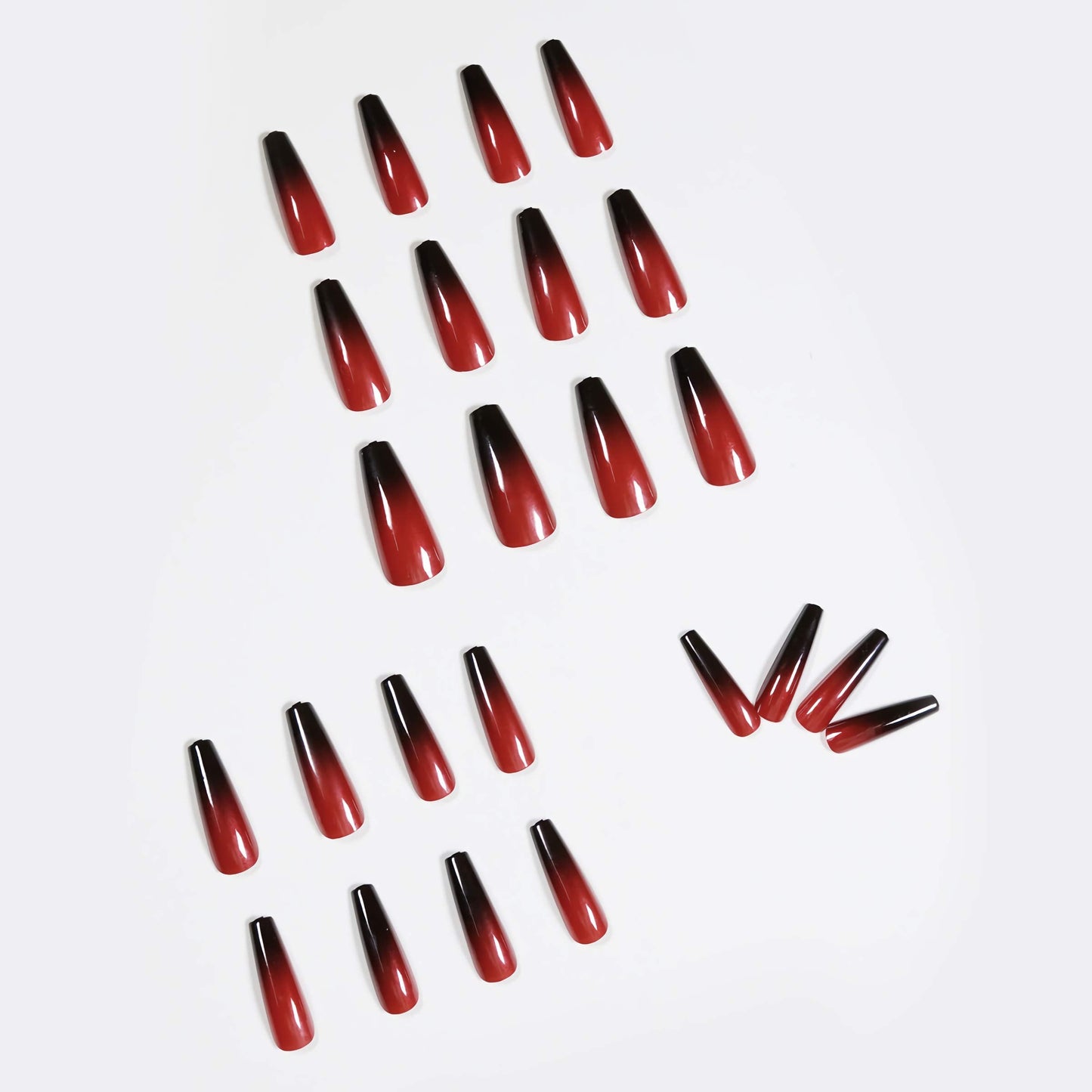 MISUD Press on Nails - Long Coffin Glue on Nails with Goth Black Red, Acrylic Gothic Vampire Design 24 pcs
