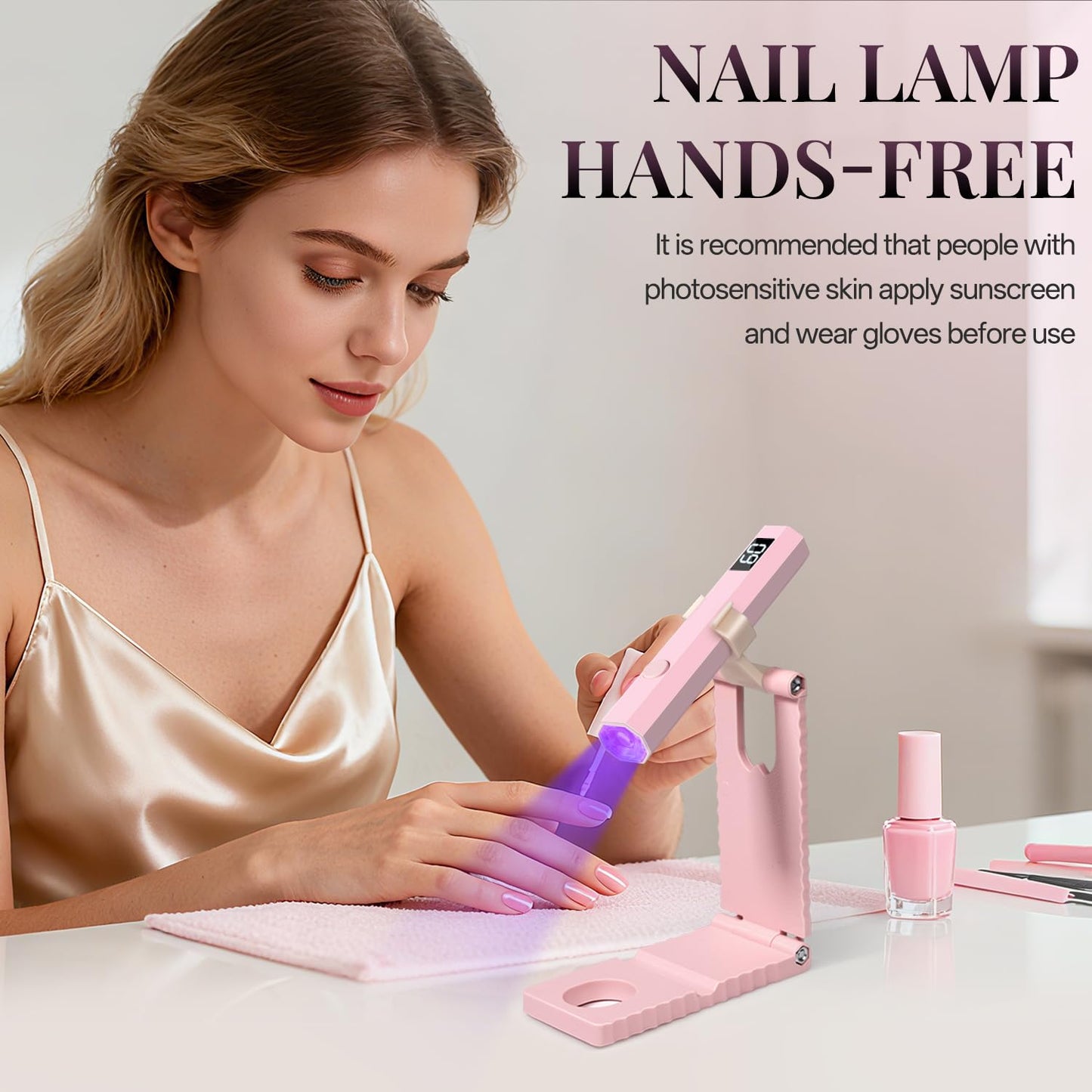 Krofaue Nail Tips Art Bundle – 500PCS Soft Gel French Half Cover Nail Tips with Box & Mini Rechargeable UV Flash Cure Lamp with Stand for Salon and Home DIY