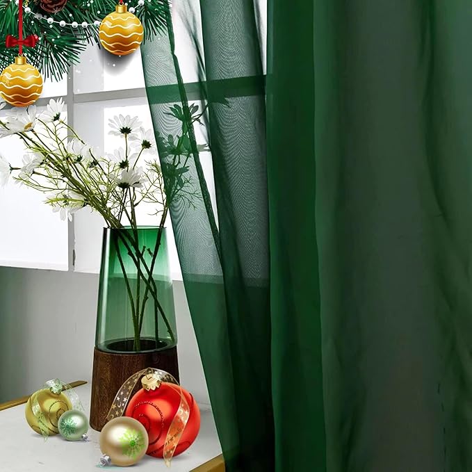SpaceDresser Basic Rod Pocket Sheer Voile Window Curtain Panels White 1 Pair 2 Panels 42 Width 84 Inch Long for Kitchen Bedroom Children Living Room Yard(Foliage Green,42 W x 84 L)