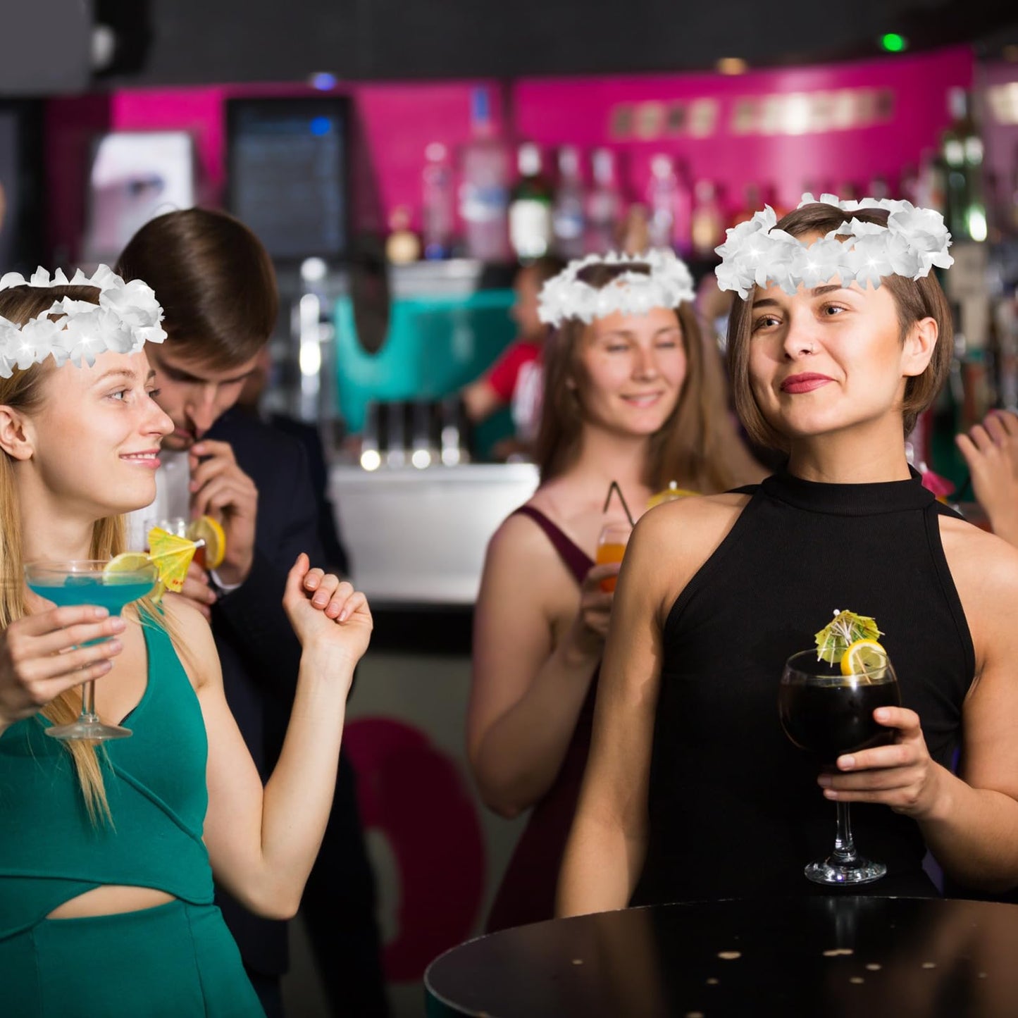 Retrowavy 24 Pcs LED Flower Crown Wreath Headband Fairy Flower Headpiece Light up Hair Accessories for Wedding (White)