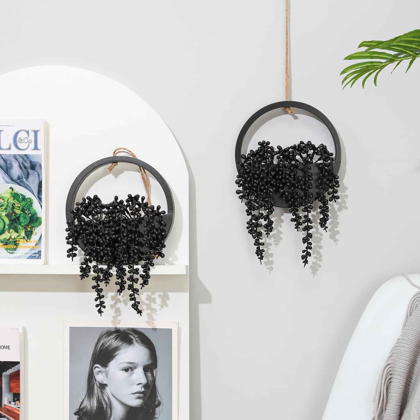 Hobyhoon Artificial Hanging Plants Hanging Planter Fake Succulents Artificial String of Pearls with Pot and Lanyard for Home Office Wall Decoration