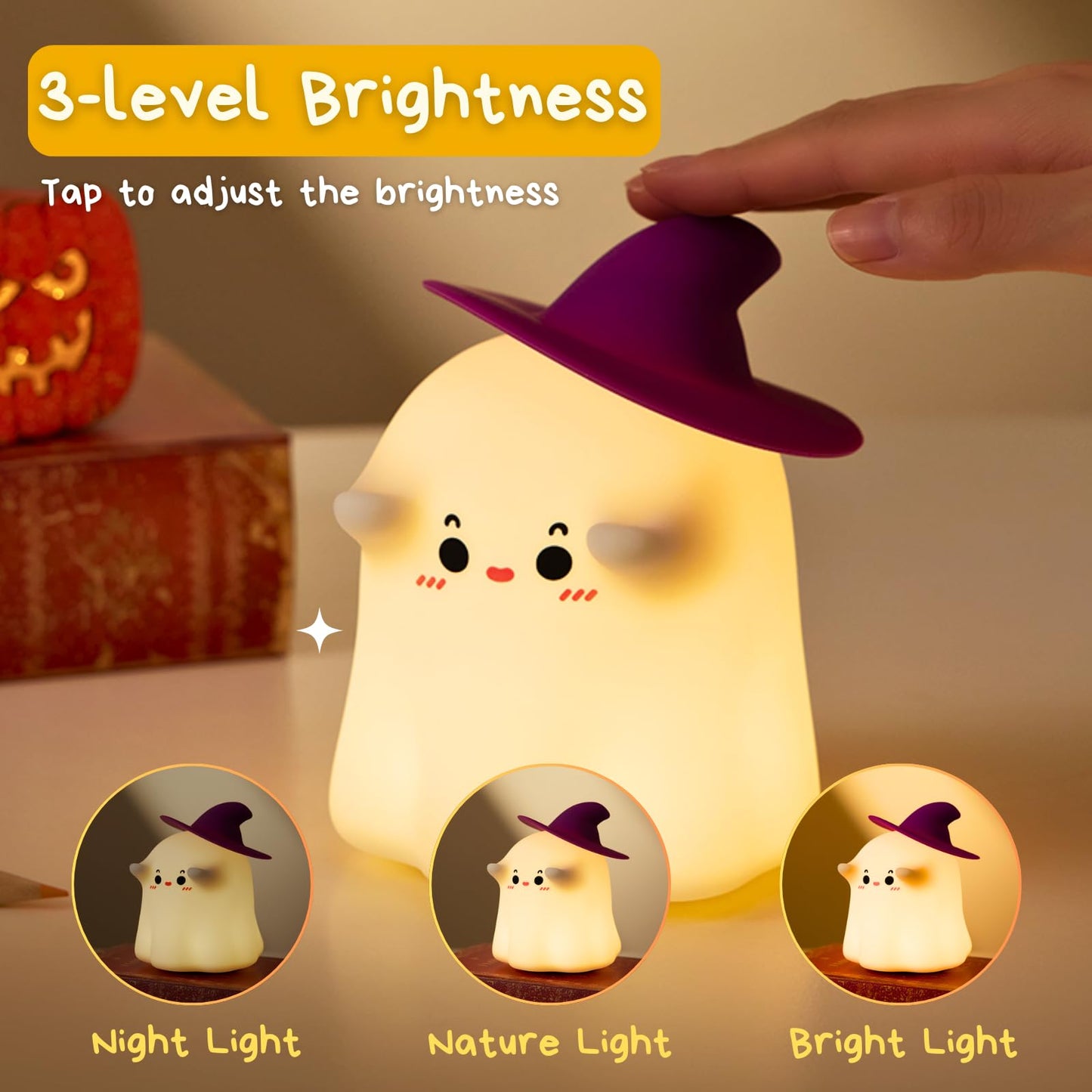 eirix Ghost Night Light Halloween Decorations Night Light Silicone Rechargeable Night Lamp with 3 Level Dimmable Bedside Lamp Nursery Nightlight Dorm Decor, Funny Holidays Gift Cool Gadgets for Kids
