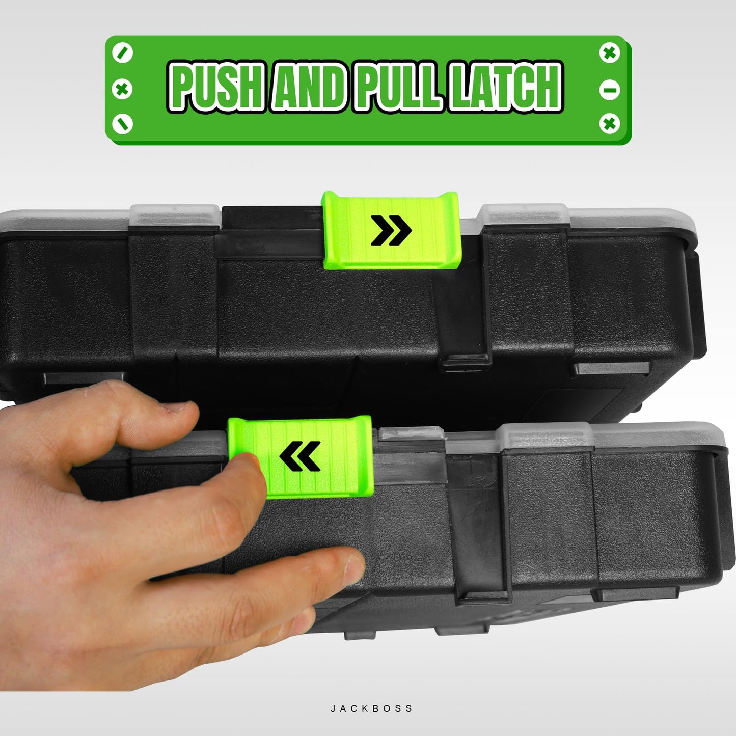 Jack Boss Tool Box with Transparent Lid, Single Side 17-Compartments Organizer Box with Removable Dividers for Hardware, Screws, Bolts, Nails, Beads, Jewelry and Fishing Accessories, Green, 2 Pack