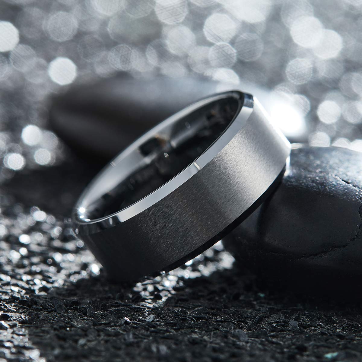 King Will Silver 9mm Men's Wedding Ring - Brushed Matte Finish, Beveled Polished Edge, Comfort Fit Size 7