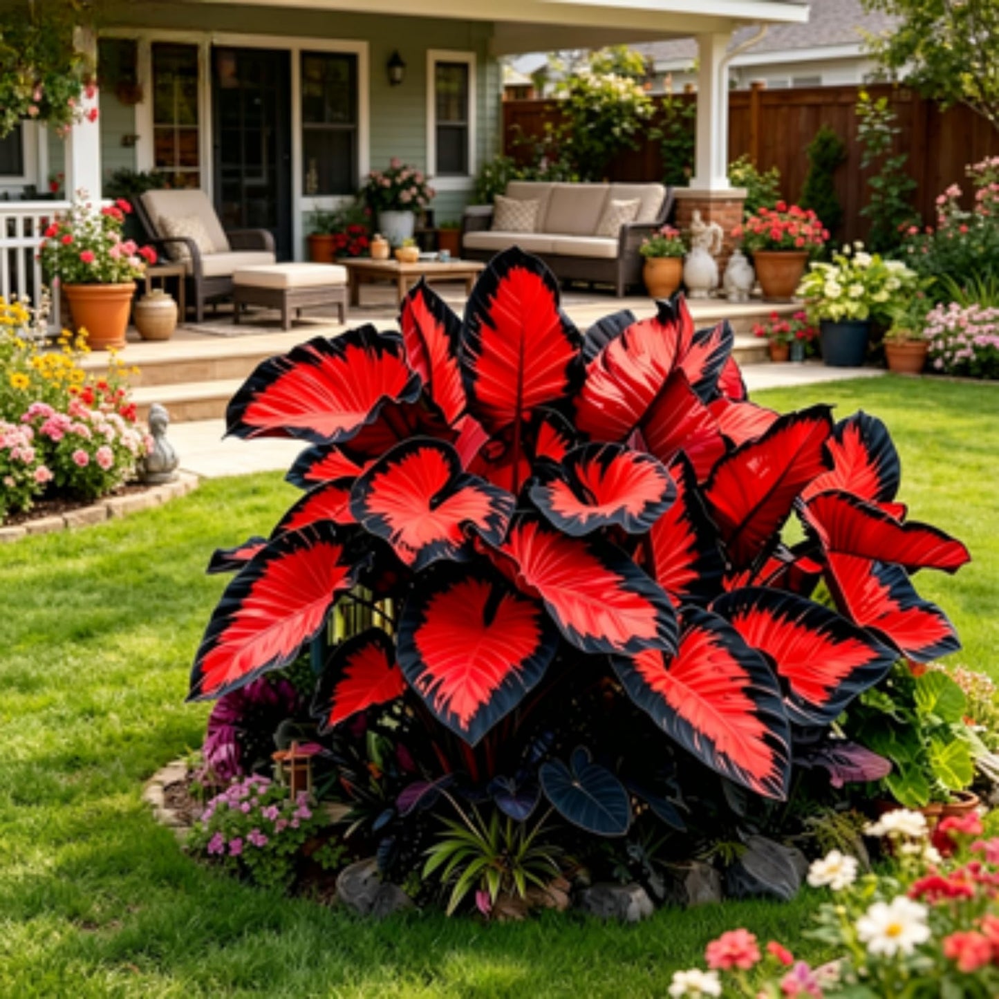 JWDSKT Variegated Elephant Ear Rare-Stunning Look, Garden Favorite-Drought-Tolerant, Striking Colors and Patterns (6)