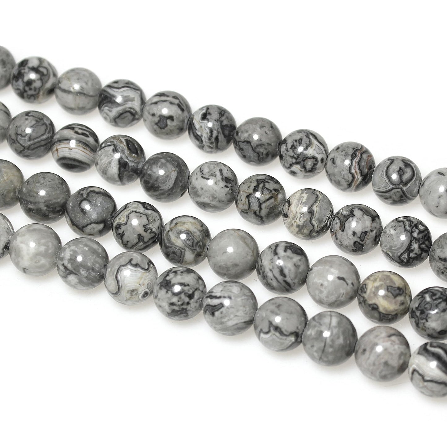 MJDCB AAA Natural Map Stone Beads Gray Picasso Stone Beads for DIY Bracelet Making 15" (10mm)