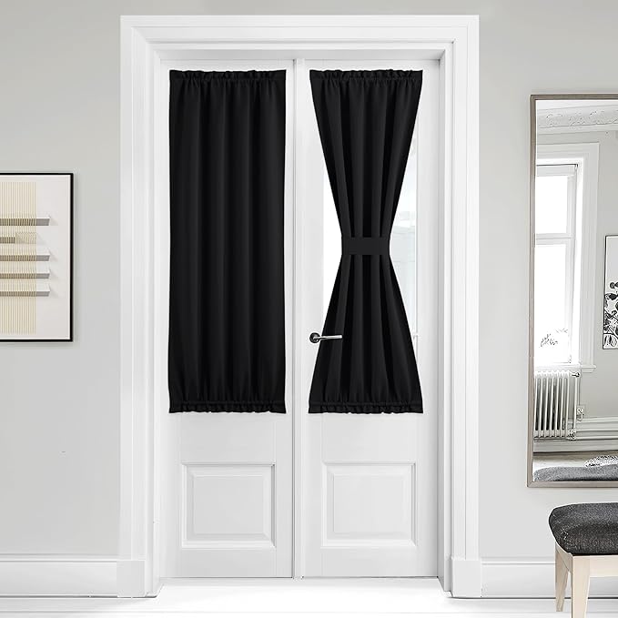 NICETOWN Classroom Lockdown Shade for Privacy, Short Curtains for Front Back Door Blackout Thermal Insulated Door Window Covering for Living Room Kitchen, 1 Panel,36W by 50L Inches, Black
