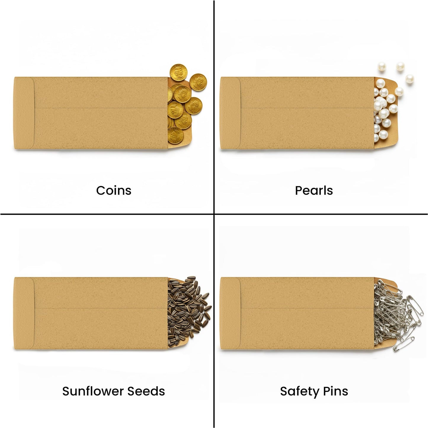 Envelex 100 Pack Brown Cash Envelopes with Black Pen, 3.2" x 6.6" 130 GSM Paper Envelopes with Gummed Flap for Seed Packets, Key Envelopes, Jewelry, Ticket Envelope & Small Parts