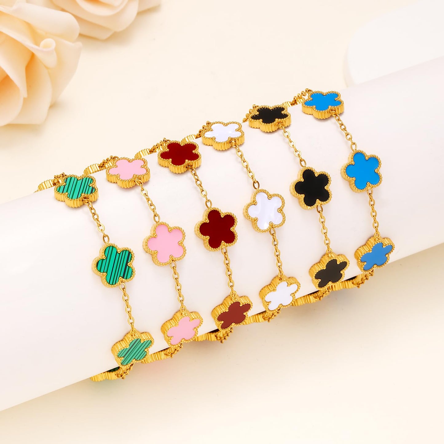 18K Gold Plated Womens Stackable Floral Bracelets Set,Twisted Cable Bangle,Trendy Jewelry,Waterproof adjustable bracelet,Christmas Birthday Gifts for Girlfriend or Mother. (09- 6Pcs Gold Floral B)