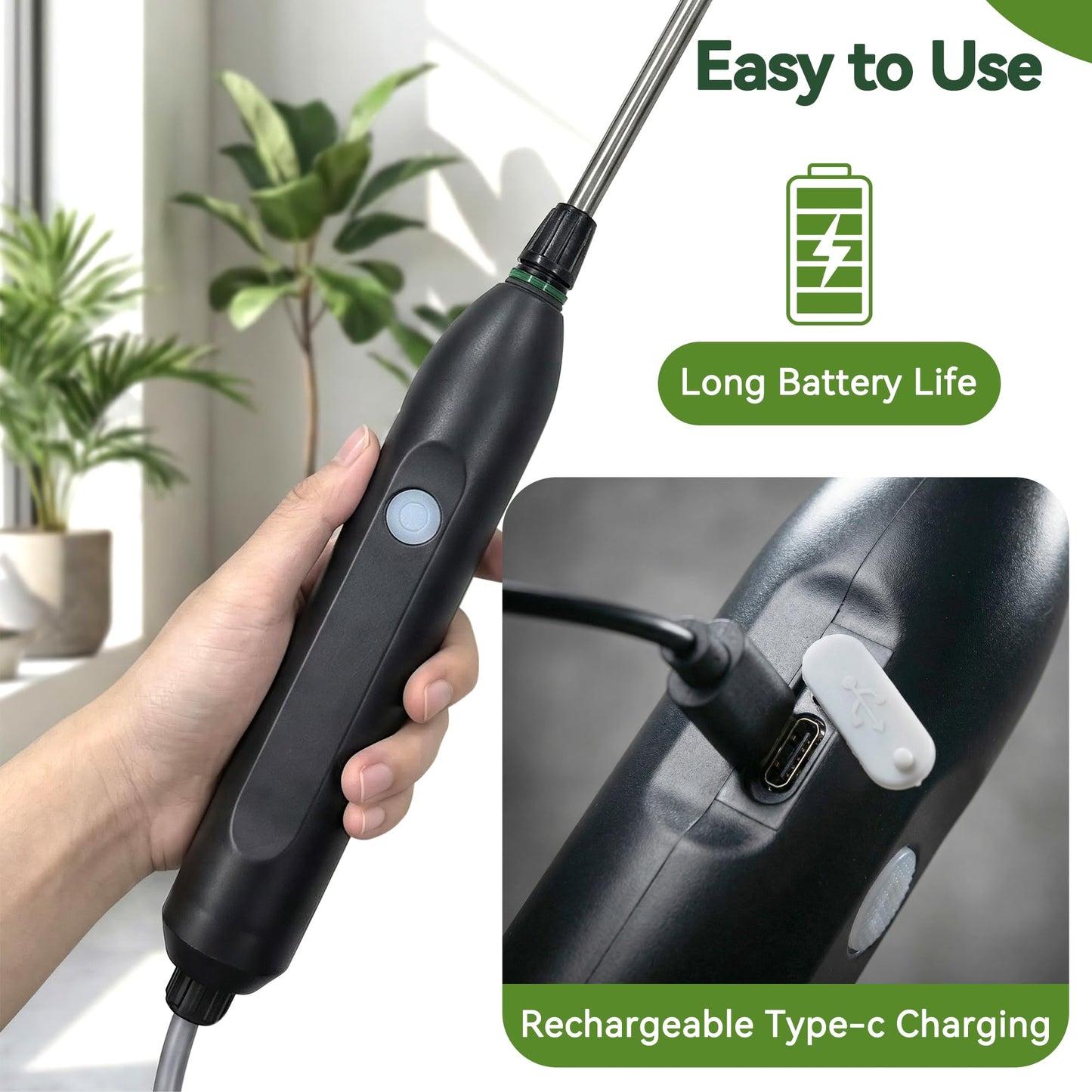 High Reach Electric Plant Waterer for Indoor Hanging Plants, Telescoping Indoor Water Sprayer Wand with Pump, 180° Adjustable Watering Nozzle High Flow Leakproof Design
