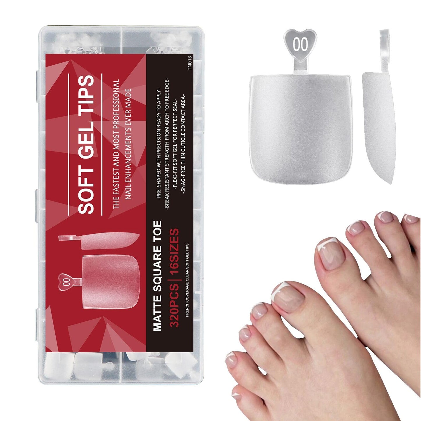 Lsnisni Square Shape False Toe Nails Tips, 320 Pcs Gel X Toe Nail Tips, Full Cover Long Wider Toe Nail Tips Toe Press on Nails for Women or Girls to Diy Nails 16 Sizes for Your Choice