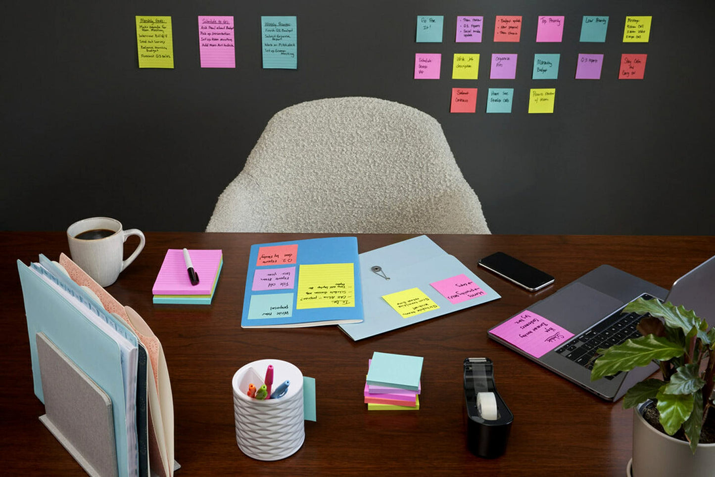Scotch and Post-it Brand Office Essentials Kit, Business and Teacher Supplies Set with Post-it Super Sticky Notes, Scotch Super Hold Tape, Scotch Magic Tape, Post-it Flags, Sharp Scissors for Office