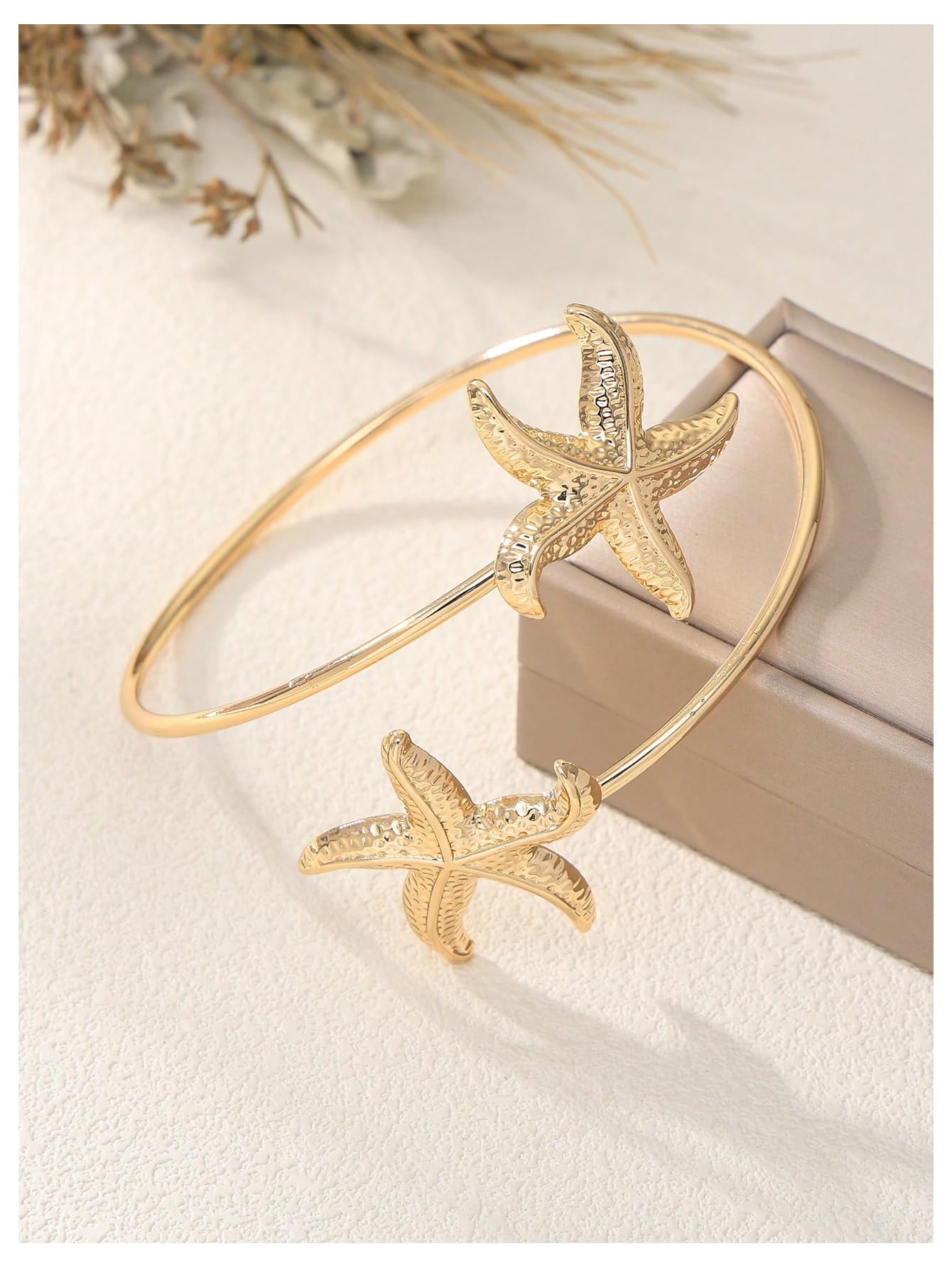 MakeMeChic Beach Gold Arm Cuff Jewelry for Women Bangle Band Armlet Flower Upper Arm Cuff Bracelet Summer Beach Essentials Gold Starfish E One-Size