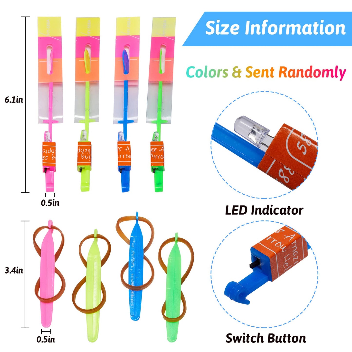 WELLVO 30 Pack Rocket Helicopter with LED Lights 30 Launchers + 30 Glow Rocket Helicopters Glow in The Dark Party Supplies Flying Outdoor Toys Party Favors for Kids 8-12,4-8