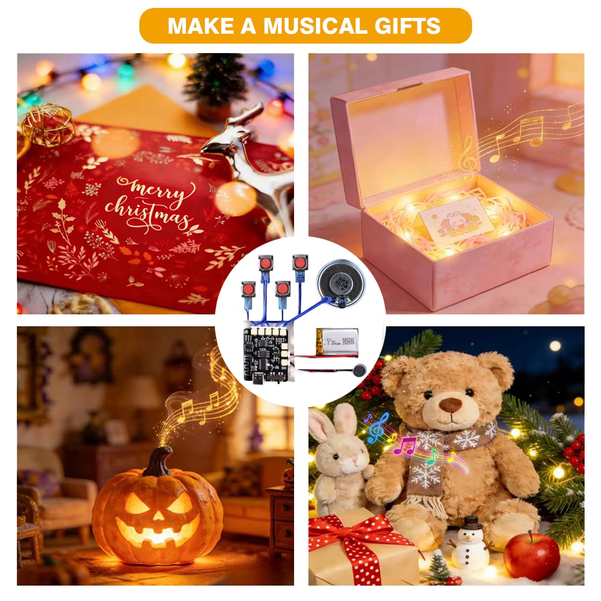 Sound Module,16MB recordable Button,DIY Music Voice Module with Speaker for DIY Birthday Music Box Greeting Card Present