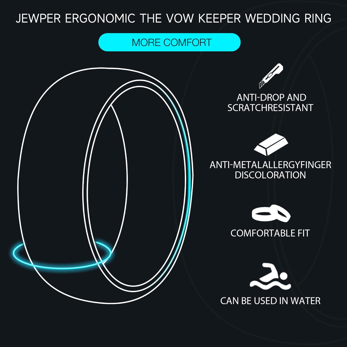 JEWPER 8mm Men Womens Wedding Band Tungsten Rings Black Blue Hammer pattern Fashion Promise Carbide Inlaid Opal Matte Finish Edge Comfort Fit Size(12)
