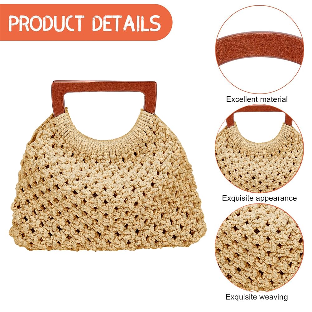 WEBEEDY DIY Macrame Handbag Kit for Adults Beginners Boho Handbag Purse Making Set with Video Tutorial, 3mm Macrame Cord, Wooden Handle, Handmade Bag for Women Valentine's Day Decor Gift,8.7x8.7 Inch