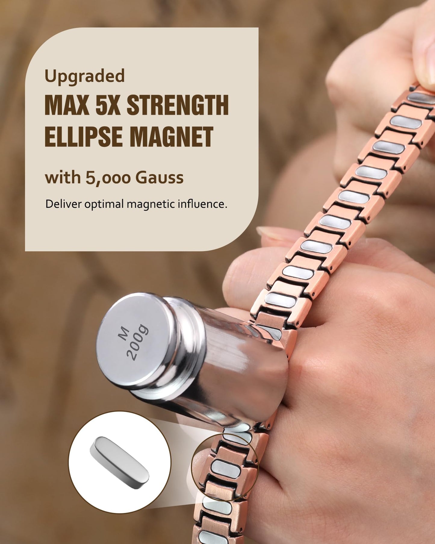 Jecanori Pure Copper Bracelet for Men, 5X Strength Magnetic Bracelets for Men with 5,000 Gauss Ellipses Magnets & Premium Butterfly Clasp