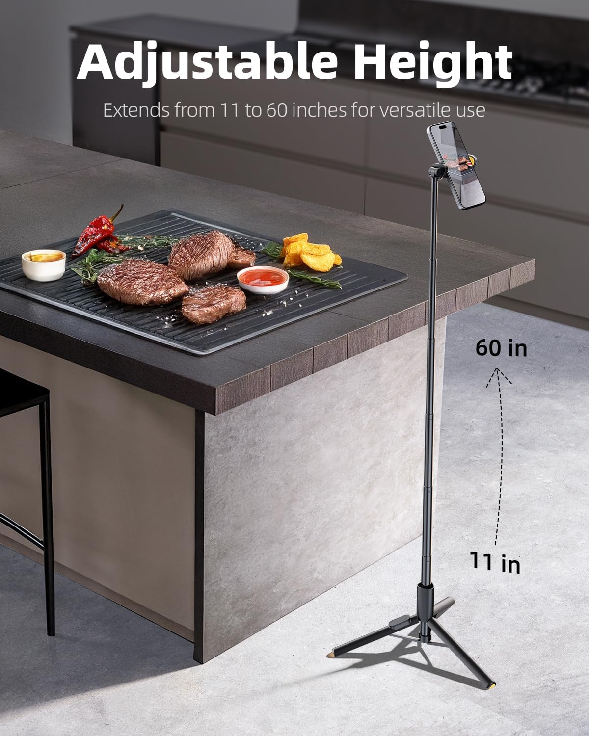 TODI Selfie Stick Tripod for iPhone, 60" Lightweight Phone Tripod Stand with Wireless Remote, Extendable Selfie Stick for iPhone, All-in-1, Compatible with iPhone/Android