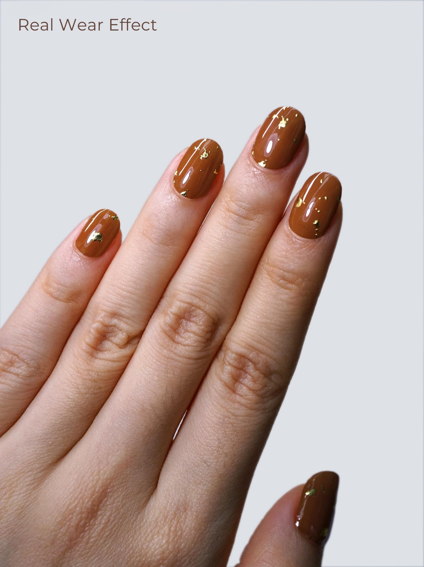 Beaolata Real Gel Nail Strips (No UV Light Needed) - 44Pcs Salon Quality Nail Stickers - Long Lasting Polish Wraps for Women, Easy Apply & Remove (Brown Metallic Flakes)