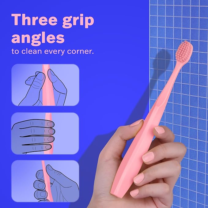 Max Extra-Soft Toothbrush for Adults Sensitive Gums – Gentle Bristles, Wide Angled Head for Back Teeth, Ergonomic Non-Slip Grip, BPA-Free Handle, Individually Wrapped, 4-Pack(Pink)