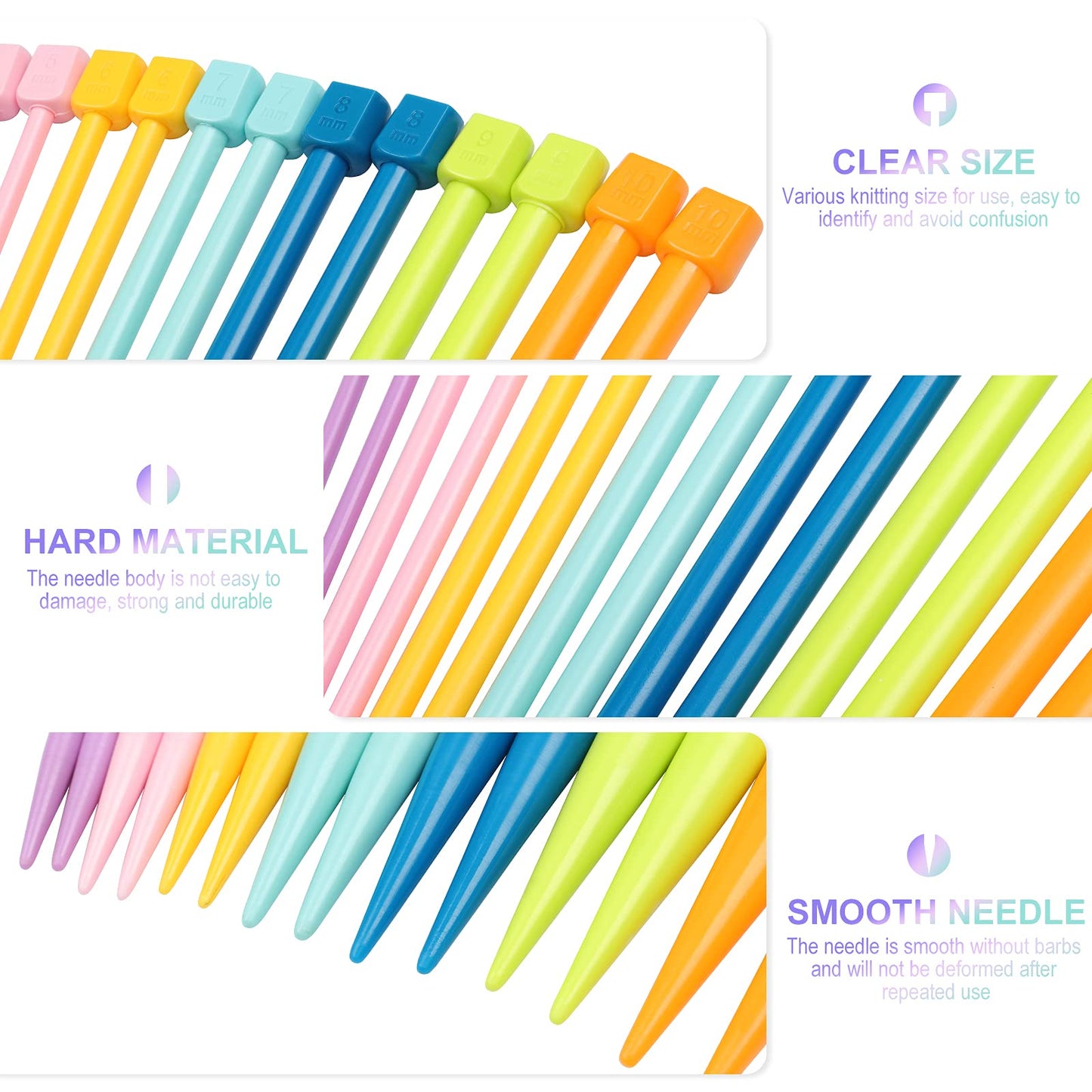 Coopay 14PCS Plastic Knitting Needles for Beginner, 10 inch Long Straight Knitting Needles Single Pointed Needles Colorful Knit Needle Set Knitting Kit DIY Craft Yarn Weaving Tool,4mm to 10mm