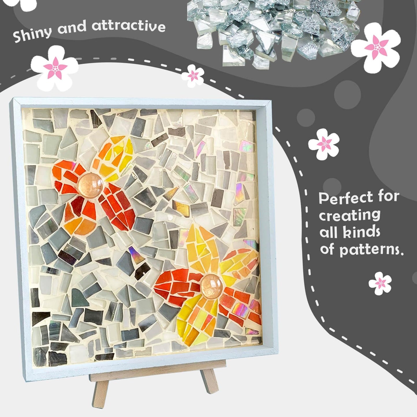 LITMIND 1.1LB Silver Mixed Irregular Glass Scraps Mosaic Tiles with Mirror and Textured Backing - Ideal for Mosaic Crafts, Puzzles, and Art Projects