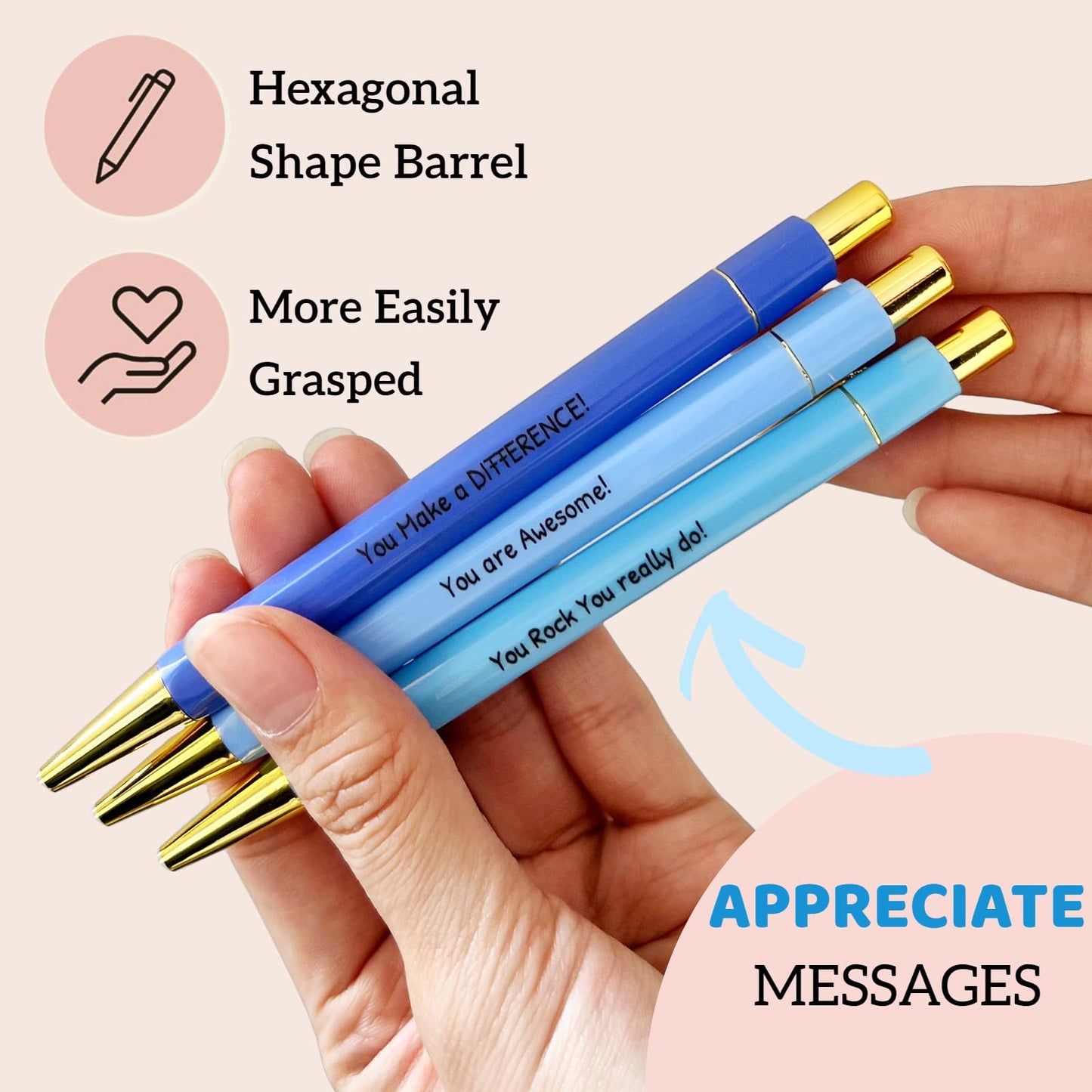 Jxueych 5 Pieces Inspirational Pen Set for Women - Teacher/Nurse Appreciation Gifts, Motivational Pens with Positive Affirmations, Gift-Ready PVC Packaging & Office Decor