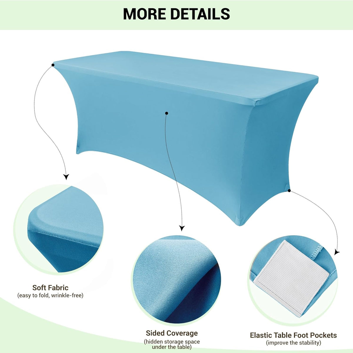 Obstal Spandex Table Cover 6ft Fitted Tablecloth Rectangular - Stretch Rectangle Folding Table Cloth for Birthday Party Wedding Banquet, Light Blue, 72L x 30W Inch