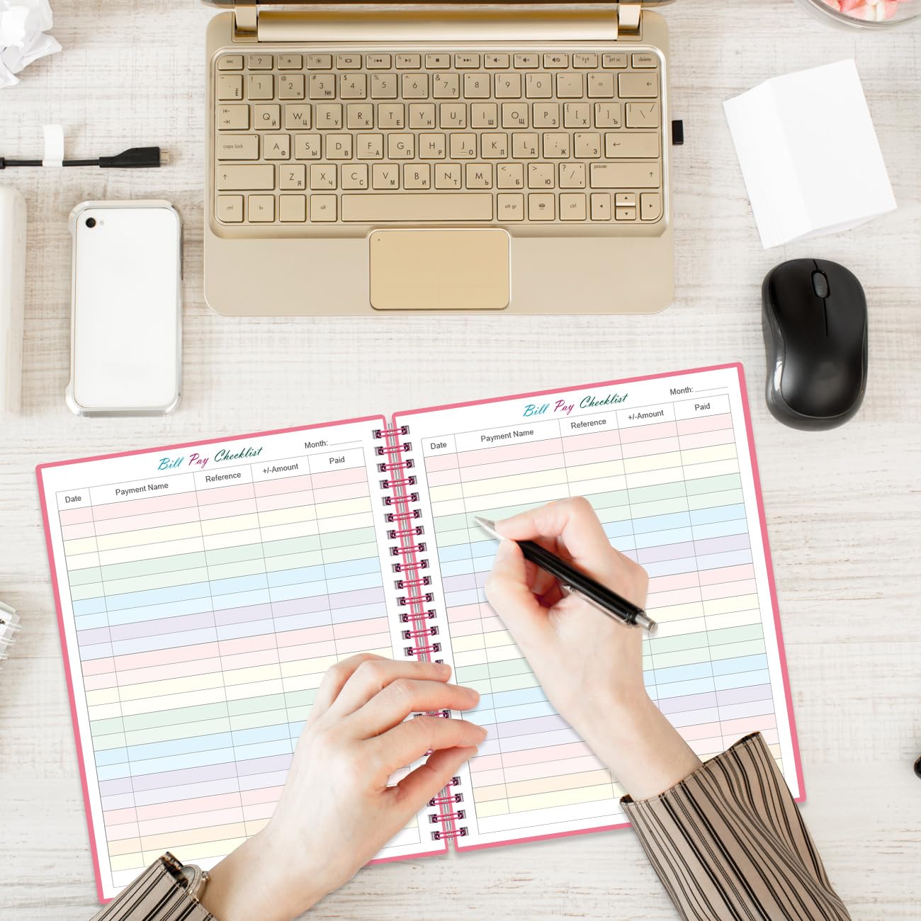 Bill Tracker Notebook - Monthly Bill Organizer & Planner for Personal Budgeting Financial, Monthly Bill Payment Checklist, 8.5" x 11", Pink