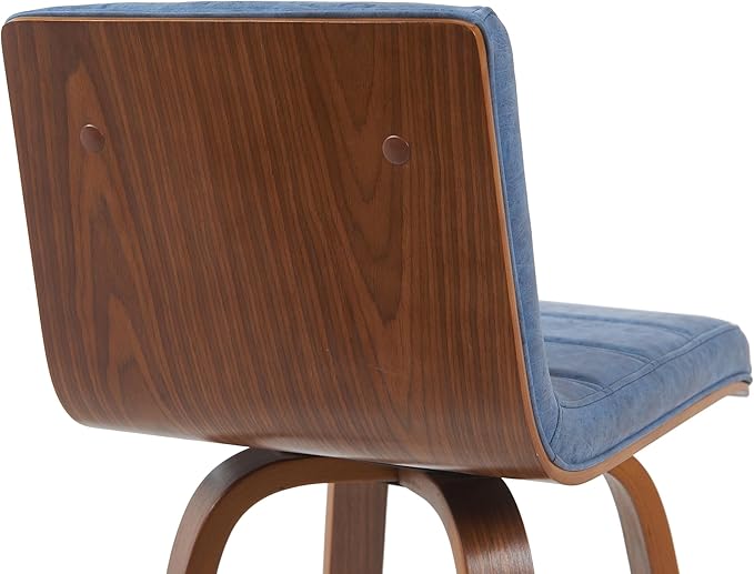 Vienna Modern Swivel Bar Height Stool with Vintage Blue Upholstered Seat and Walnut Finished Wood Frame Set of 3