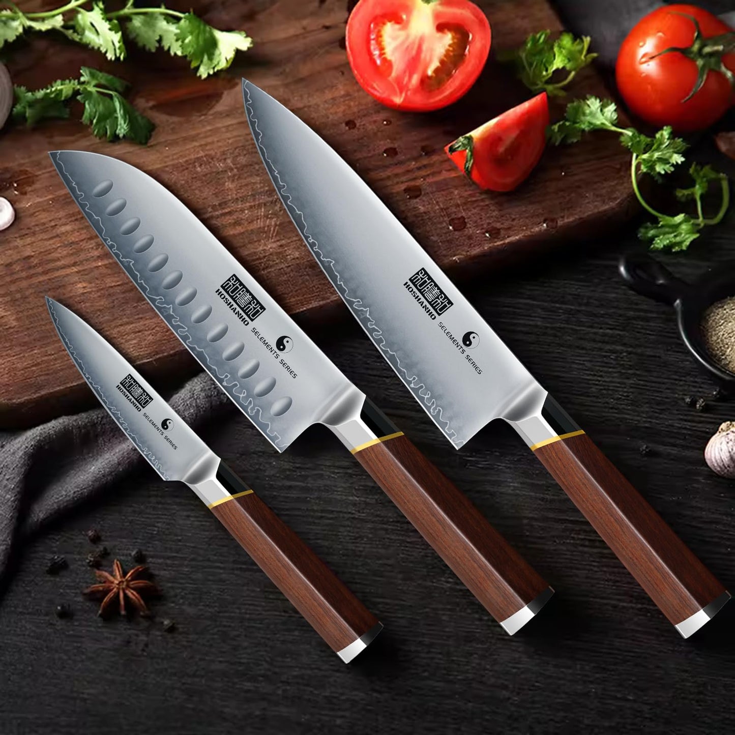 HOSHANHO 3 Pieces Knife Set, Ultra-Sharp Japanese Super Steel Kithen Knives Set, Professional Chef Knife Set with Ergonomic Wooden Handle & Gift Box